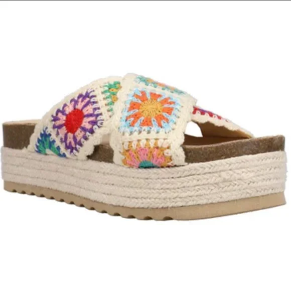 Dirty Laundry Plays Crochet Espadrille Flatform Sandals Multicolor Cream Size 8 - Picture 8 of 8